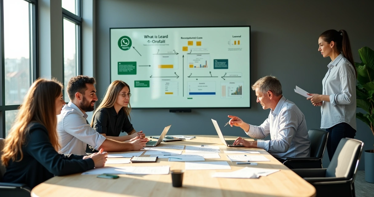 Equipe de uma agência reunida em torno de uma mesa analisando informações e escolhendo oportunidades comerciais.webp